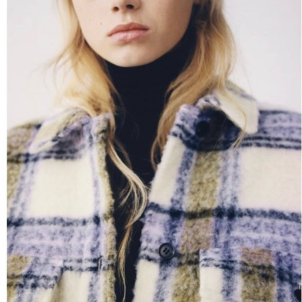 Zara Checkered Teddy Jacket - Purple and Green - Picture 3 of 11